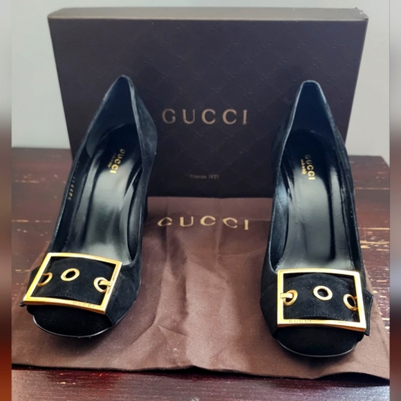 GUCCI black block heel buckle pumps sz 38.5.  323517 - Picture 4 of 9